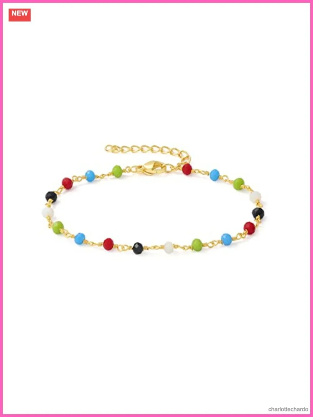 Dainty 18K Gold Plated Chain Bracelet Layered Crystal Charm Stackable